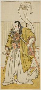 Der Schauspieler Nakamura Nakazo I als Kusunoki Masayuki verkleidet als Uji no Joetsu, im Stück Go Taiheiki Shirishi-banashi, aufgeführt im Morita Theater im vierten Monat, 1780