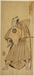 Der Schauspieler Nakamura Nakazo I als Osada no Taro (?) im Stück Ima o Sakari Suehiro Genji (?), aufgeführt im Nakamura-Theater (?) im elften Monat, 1768 (?)