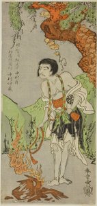 Der Schauspieler Nakamura Nakazo I als Mönch Raigo Ajari im Stück Nue no Mori Ichiyo no Mato, aufgeführt im Nakamura-Theater ab dem ersten Tag des elften Monats, 1770