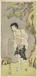 Der Schauspieler Nakamura Nakazo I als Mönch Raigo Ajari im Stück Nue no Mori Ichiyo no Mato, aufgeführt im Nakamura-Theater ab dem ersten Tag des elften Monats, 1770