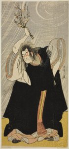 Der Schauspieler Nakamura Nakazo I als Donnergott, eine Inkarnation von Kan Shojo, im Stück Sugawara Denju Tenarai Kagami, aufgeführt im Morita-Theater im dritten Monat, 1780