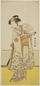 Der Schauspieler Nakamura Noshio I als Oiso no Tora (?) im Stück Shida Yuzuriha Horai Soga (?), aufgeführt im Morita Theater (?) im ersten Monat, 1775 (?) von Katsukawa Shunsho