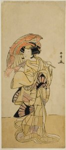 Der Schauspieler Nakamura Tomijuro I als weiblicher Fuchs vom Berg Ubagadake im Stück Chigo Torii Tobiiri Kitsune, aufgeführt im Ichimura-Theater im elften Monat, 1777 von Katsukawa Shunsho