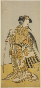 Der Schauspieler Onoe Tamizo I als Kureha (?) im Stück Shusse Taiheiki (?), aufgeführt im Nakamura Theater (?) im achten Monat, 1775 (?) von Katsukawa Shunsho