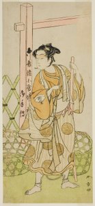 Der Schauspieler Onoe Tamizo I als Sotoku Taishi (?) verkleidet als junger Bauarbeiter, im Stück Shitenno-ji Nobori Kuyo, aufgeführt im Ichimura Theater im achten Monat, 1773