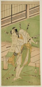 Der Schauspieler Otani Hiroji III als Weißer Fuchs verkleidet als Ukishima Daihachi im Stück Shinasadame Soma no Mombi, aufgeführt im Ichimura Theater im siebten Monat, 1770 von Katsukawa Shunsho