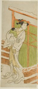Der Schauspieler Yamashita Kinsaku II als Moshio im Stück Izu-goyomi Shibai no Ganjitsu, aufgeführt im Morita-Theater im elften Monat, 1772