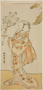 Der Schauspieler Yoshizawa Sakinosuke III als Naniwazu im Stück Sugata no Hana Yuki no Kuronushi, aufgeführt im Ichimura Theater im elften Monat, 1776