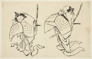 Danjuro V oder VI, Kabuki-Schauspieler, in Arigoto Rolle (zwei Studien), ca. 1815-1849 von Katsushika (school of) Hokusai