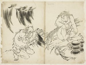 Personifikation des Sturms mit Kintaro und weinendem Oni
