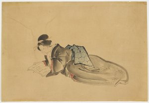 Liegende Kurtisane beim Lesen von Katsushika (school of) Hokusai