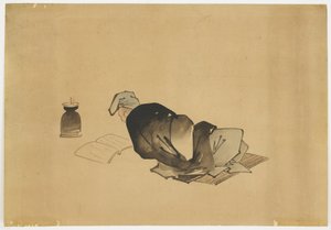 Liegender Mann, der bei Lampenlicht liest, ca. 1850
