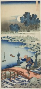 Ein Bauer überquert eine Brücke, aus der Serie Ein wahrer Spiegel chinesischer und japanischer Gedichte