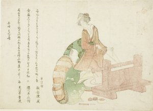 Ein Drechsler und sein Assistent, aus der Serie "Sechsunddreißig Dichter als Handwerker (Shokunin sanjurokuban)"