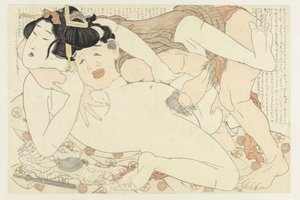 Badehausbedienstete und nackte Frau von Katsushika Hokusai