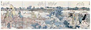 Buchillustrationen von Landschaftsszenen aus dem Ehon Sumidagawa Ryogan Ichiran