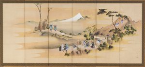Landschaftsszenen und Berg Fuji, eines von einem Paar, Edo-Zeit, ca. 1830-1832