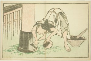 Handwerker arbeitet am Tempel, aus dem Bilderbuch der realistischen Gemälde von Hokusai von Katsushika Hokusai