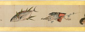 Detail einer Bildrolle mit verschiedenen Bildern, Edo-Periode von Katsushika Hokusai