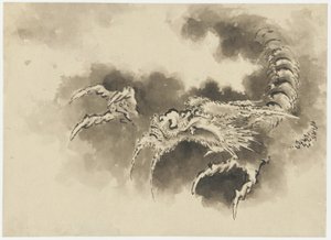 Drache, der aus Wolken auftaucht, Edo-Periode (Tinte auf Papier)