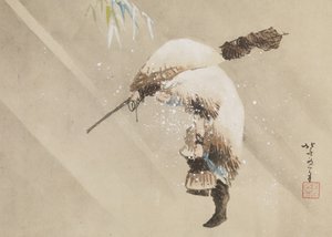 Fischer, der sein Netz im Schnee trägt, ca. 1821