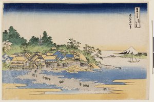 Fuji von der Insel Enoshima in der Provinz Sagami, aus der Serie Sechsunddreißig Ansichten des Berges Fuji, frühe 1830er Jahre