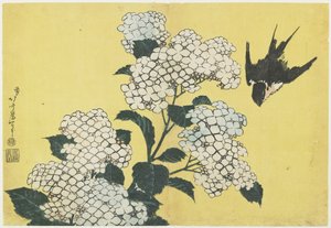 Hortensie und Schwalbe, ca. 1832 von Katsushika Hokusai
