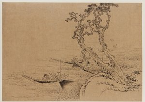 Landschaft: Figuren beim Angeln von Booten, spätes 18. - frühes 19. Jahrhundert von Katsushika Hokusai