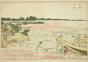 Ebbe in Shinagawa (Shinagawa shiohi), aus dem illustrierten Buch "Bilderbuch der Vergnügungen des Ostens (Ehon Azuma asobi)" von Katsushika Hokusai
