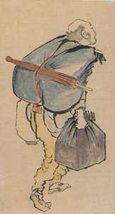 Mann mit Rucksack und Laterne, spätes 18. bis frühes 19. Jahrhundert von Katsushika Hokusai