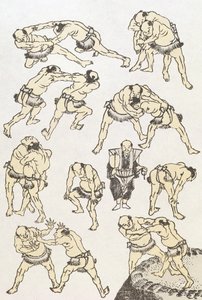 Manga: Studien von Gesten und Haltungen von Ringern, veröffentlicht 1849 von Katsushika Hokusai