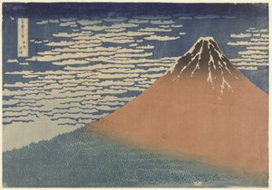 Berg Fuji bei klarem Wetter (auch bekannt als Roter Fuji), ca. 1830 (Holzschnitt) von Katsushika Hokusai