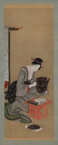 Neujahrsbrauch: Schminken am Neujahrsmorgen, Edo-Zeit von Katsushika Hokusai