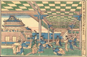 Neu veröffentlichte Perspektivzeichnung: Urashima betritt den Drachenpalast von Katsushika Hokusai