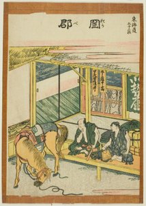 Okabe, aus der Serie "Dreiundfünfzig Stationen des Tokaido (Tokaido gojusan tsugi)" von Katsushika Hokusai