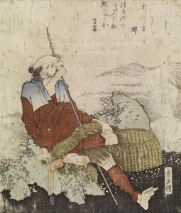 Alter Fischer, der seine Pfeife raucht, ca. 1835 (Farbholzschnitt) von Katsushika Hokusai