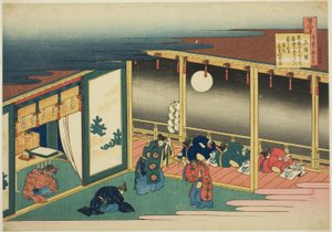 Gedicht von Sanjo-in, aus der Serie "Hundert Gedichte erklärt von der Amme (Hyakunin isshu uba ga etoki)" von Katsushika Hokusai