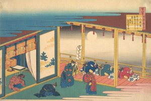 Gedicht von Sanjo-in, aus der Serie Einhundert Gedichte erklärt von der Amme von Katsushika Hokusai
