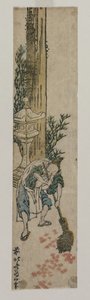 Schrein-Begleiter, der Ahornblätter harkt, um 1830 oder frühe 1830er