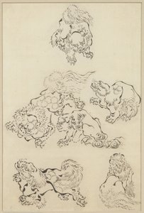 Sechs Löwen von Katsushika Hokusai