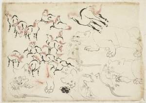 Studien von Pferden, Katzen und Ratten (aus "Hokusai Manga"), um 1815-1849