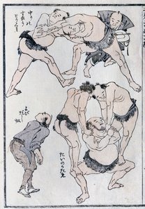 Studien von Gesten und Haltungen von Ringern, aus einem Manga (Farbholzschnitt) von Katsushika Hokusai