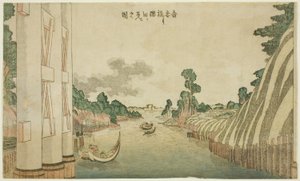 Sumida-Fluss von der Azuma-Brücke aus gesehen (Azumabashi yori Sumida wo miru no zu), aus einer Gruppe von westlichen Landschaften von Katsushika Hokusai