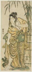 Der Schauspieler Ichikawa Komazo als Frau mit zerzaustem Haar