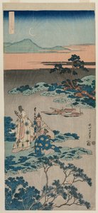 Der Minister Toru Daijin steht an einem See unter einem Halbmond, aus der Serie Ein wahrer Spiegel der chinesischen und japanischen Poesie