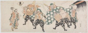 Die Sieben Glücksgötter in einem Löwentanz von Katsushika Hokusai