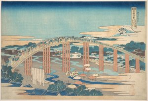 Yahagi-Brücke bei Okazaki auf der Tōkaidō, aus der Serie Bemerkenswerte Ansichten von Brücken in verschiedenen Provinzen von Katsushika Hokusai