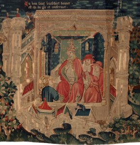 Geschichte von Saint Piat und Saint Eleuthère, auch Arras-Wandteppich genannt. Bestellt von Kanonikus Toussaint Prier, Kaplan des Herzogs von Burgund, Ende des 14. bis Anfang des 15. Jahrhunderts (Wandteppich) von Alec Hunter
