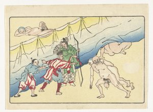 Bogenschütze und nackte Männer von Kawanabe Kyosai