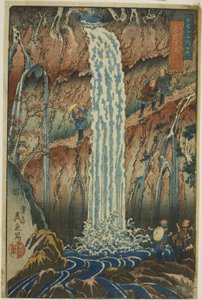 Rückwärtsblickender Wasserfall, einer der drei Wasserfälle (Urami-ga-taki, santaki no sono ikkei), aus der Serie "Berühmte landschaftliche Orte in den Bergen von Nikko (Nikkosan meisho no uchi)" von Keisai Eisen